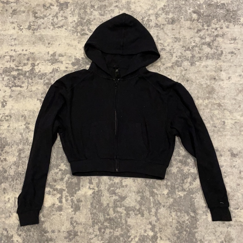 SOLD - NWOT Skims Black Waffle Knit Zip Up Hoodie Sz S - Picture 8 of 16